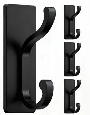 Wall Hooks with Adhesive Strip - Easy to Remove, No Residue, Strong Heavy Duty Sticky Towel Hook, 4 Pack Black Wall Hooks with Adhesive Strip - Easy to Remove, No Residue, Strong Heavy Duty Sticky Towel Hook, 4 Pack Black
