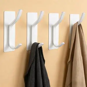 Adhesive Wall Hooks for Coat and Towel Wall Mount Rack, Wall Hooks for Hanging Robes, Bags, Keys, and Towels, Strong Hanger Stick on Wall and DoorWhite, 4pcs Adhesive Wall Hooks for Coat and Towel Wall Mount Rack, Wall Hooks for Hanging Robes, Bags, Keys, and Towels, Strong Hanger Stick on Wall and DoorWhite, 4pcs