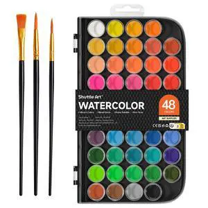Watercolor Paint Set, 48 Colors Watercolor Paint Pan Set with 3 Paint Brushes for Beginners, Artists, Kids & Adults for Painting, Journaling, Calligraphy Practice Watercolor Paint Set, 48 Colors Watercolor Paint Pan Set with 3 Paint Brushes for Beginners, Artists, Kids & Adults for Painting, Journaling, Calligraphy Practice