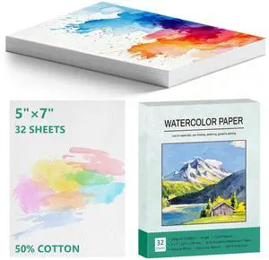 32 Sheets 5x7 Watercolor Paper Bulk, 140lbs/300gsm Cold Press Water Color Paper, 50% Cotton Watercolors Paper, Acid-Free Natural White Paint Paper-Set as Art Supplies 32 Sheets 5x7 Watercolor Paper Bulk, 140lbs/300gsm Cold Press Water Color Paper, 50% Cotton Watercolors Paper, Acid-Free Natural White Paint Paper-Set as Art Supplies