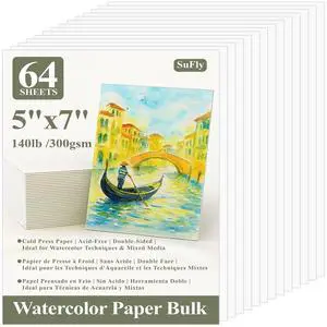 Water Color Paper Pad 5"x7" - 64 Sheets 140lb Cold Press Watercolor Paper Bulk, Water Color Paint Paper for Kids & Artists, White Painting Paper for Watercolor, Acrylic. Water Color Paper Pad 5"x7" - 64 Sheets 140lb Cold Press Watercolor Paper Bulk, Water Color Paint Paper for Kids & Artists, White Painting Paper for Watercolor, Acrylic.
