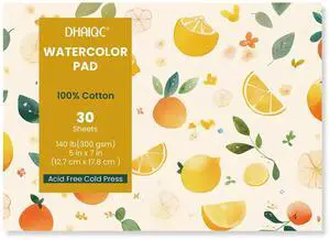 Watercolor Paper Pad, 30 Sheets, 5x7, 100% Cotton Paper, Glue Bound, 140LB/300GSM Cold Pressed Water Color Paper for Watercolor Drawing, Mixed Media, Art Journaling (5x7 Inch) Watercolor Paper Pad, 30 Sheets, 5x7, 100% Cotton Paper, Glue Bound, 140LB/300GSM Cold Pressed Water Color Paper for Watercolor Drawing, Mixed Media, Art Journaling (5x7 Inch)