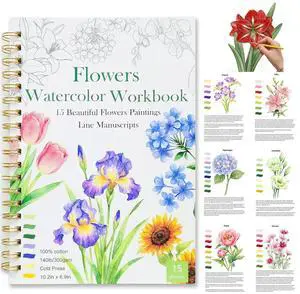 Watercolor Workbook 15 Beautiful Flowers Paintings for Adults &Teens Beginners,Water Coloring Book 140lb Cold Press Cotton Watercolor Paper-Ideal Gifts to Spark Creativity Stress Relief(10.2" x 6.9") Watercolor Workbook 15 Beautiful Flowers Paintings for Adults &Teens Beginners,Water Coloring Book 140lb Cold Press Cotton Watercolor Paper-Ideal Gifts to Spark Creativity Stress Relief(10.2" x 6.9")