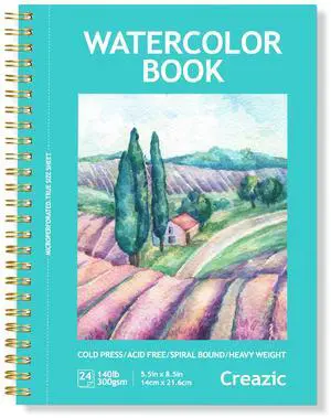 Watercolor Paper Pad, 5.5"x8.5 (24 Sheets, 140lb/300g), Spiral - Bound with Tear - Line. A Watercolor Journal and Sketchbook for Adults & Kids - Ideal for Smaller - Sized Exercises or Travel Watercolor Paper Pad, 5.5"x8.5 (24 Sheets, 140lb/300g), Spiral - Bound with Tear - Line. A Watercolor Journal and Sketchbook for Adults & Kids - Ideal for Smaller - Sized Exercises or Travel
