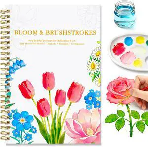 Watercolor Workbook for Beginners, Floral Water Coloring Book, 16 Sheets, 140lb/300gsm Cold Press Watercolor Paper, Step-by-Step Watercolor Guide for Stress Relief & Fun Painting (Book Only) Watercolor Workbook for Beginners, Floral Water Coloring Book, 16 Sheets, 140lb/300gsm Cold Press Watercolor Paper, Step-by-Step Watercolor Guide for Stress Relief & Fun Painting (Book Only)