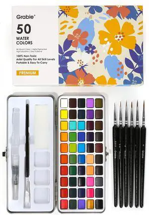 50 Colors Watercolor Paint Set, Detail Paint Brush Included, Watercolor Paints, Painting Sets, Art Supplies for Painting, Travel Watercolor Set, Amateur Hobbyists 50 Colors Watercolor Paint Set, Detail Paint Brush Included, Watercolor Paints, Painting Sets, Art Supplies for Painting, Travel Watercolor Set, Amateur Hobbyists