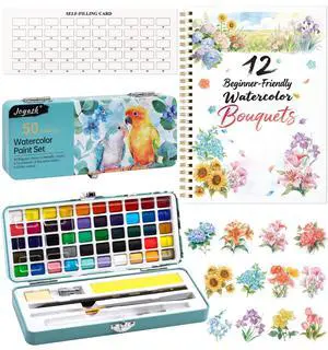 Watercolor Workbook, Water Coloring Book, 12 Different Patterns of Original DIY Designs, 50 Colors Watercolor Paint Set with Palette and Brush, Beginner-Friendly Watercolor Workbooks (Bouquets) Watercolor Workbook, Water Coloring Book, 12 Different Patterns of Original DIY Designs, 50 Colors Watercolor Paint Set with Palette and Brush, Beginner-Friendly Watercolor Workbooks (Bouquets)