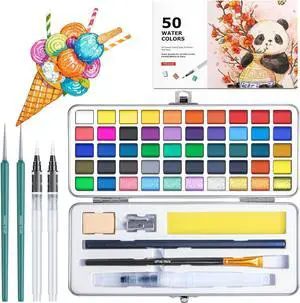 Watercolor Paint Set with 50 Rich Colors,Professional Travel Art Kit with 6 Brushes, 8 Papers, Palette & Accessories,Includes Metallic & Fluorescent Paints,Art Supplies for Artists, Adults & Hobbyists Watercolor Paint Set with 50 Rich Colors,Professional Travel Art Kit with 6 Brushes, 8 Papers, Palette & Accessories,Includes Metallic & Fluorescent Paints,Art Supplies for Artists, Adults & Hobbyists