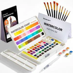 Watercolor Paint Set, 48 Colors Watercolor Paint in Half Pans with 2 Water Brush Pens, 10 Paint Brushes, 1 Watercolor Pad, 1 Palette, 2 Color Charts, Watercolor Kit for KidsAdults, Artists Watercolor Paint Set, 48 Colors Watercolor Paint in Half Pans with 2 Water Brush Pens, 10 Paint Brushes, 1 Watercolor Pad, 1 Palette, 2 Color Charts, Watercolor Kit for KidsAdults, Artists