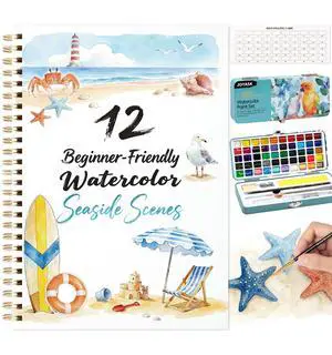 Watercolor Workbook Seaside, Water Coloring Book, 12 Different Patterns of Original DIY Designs, 50 Colors Watercolor Paint Set with Palette and Brush, Beginner-Friendly Watercolor Workbooks (Seaside) Watercolor Workbook Seaside, Water Coloring Book, 12 Different Patterns of Original DIY Designs, 50 Colors Watercolor Paint Set with Palette and Brush, Beginner-Friendly Watercolor Workbooks (Seaside)