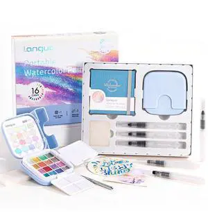 Mini Watercolor Paint Set, All in One Portable Art Kit with 16 Colors, Travel Kit with Sketchbook, Brush, Sponge, Small Pocket Water Colors Paint Set for Beginners Artists, Pearl Colors Gift Set Mini Watercolor Paint Set, All in One Portable Art Kit with 16 Colors, Travel Kit with Sketchbook, Brush, Sponge, Small Pocket Water Colors Paint Set for Beginners Artists, Pearl Colors Gift Set