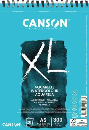 XL Watercolour 300gsm A5 Paper, Cold Pressed, Spiral Pad Short Side, 30 White Sheets, Ideal for Professional Artists XL Watercolour 300gsm A5 Paper, Cold Pressed, Spiral Pad Short Side, 30 White Sheets, Ideal for Professional Artists