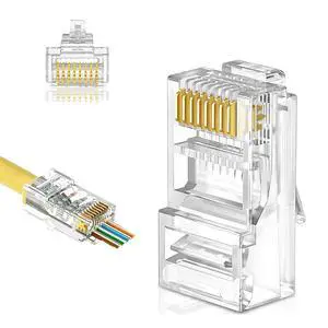 100-Pack Cat5e Connector Pass Through, Cat5e RJ45 Pass Through Connector, RJ45 Connectors/Cat5 Ends, 8P8C Ethernet Plug for UTP Network Cable 100-Pack Cat5e Connector Pass Through, Cat5e RJ45 Pass Through Connector, RJ45 Connectors/Cat5 Ends, 8P8C Ethernet Plug for UTP Network Cable