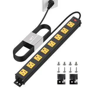 8 Outlet Wall Mount Metal Power Strip, 1.97 Inch Wide Spacing Flat Plug, 6FT 14AWG Extension Cord with Switch, 15A 1875W ETL Listed for Garage, Workshop, Home 8 Outlet Wall Mount Metal Power Strip, 1.97 Inch Wide Spacing Flat Plug, 6FT 14AWG Extension Cord with Switch, 15A 1875W ETL Listed for Garage, Workshop, Home
