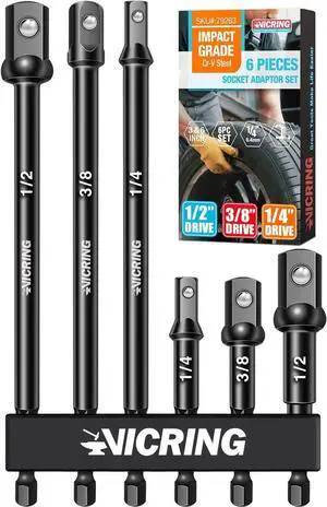 Impact Socket Adapter Set - 1/4, 3/8, 1/2 Drive Socket Adapter for Drill & Impact Wrench (6 Pcs, 3" & 6") Impact Socket Adapter Set - 1/4, 3/8, 1/2 Drive Socket Adapter for Drill & Impact Wrench (6 Pcs, 3" & 6")
