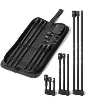 Impact Socket Adapter Set with Holder, 9 pcs, 40Cr Alloy Steel, 3", 6" & 12" Long, 1/4" Hex Shank, 1/4", 3/8" & 1/2" Drive, Black Oxford Bag, Drill Socket Adapter for Drill Impact Socket Adapter Set with Holder, 9 pcs, 40Cr Alloy Steel, 3", 6" & 12" Long, 1/4" Hex Shank, 1/4", 3/8" & 1/2" Drive, Black Oxford Bag, Drill Socket Adapter for Drill