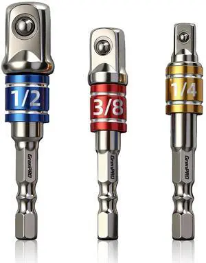 Impact Socket Adapter Extension Set, Nut Driver 1/4" Hex Shank, Size 1/4" 3/8" 1/2" Drive, Cr-V Steel Power Drill to Nut Driver Converter for DIY, Home Repair, 3-Piece Impact Socket Adapter Extension Set, Nut Driver 1/4" Hex Shank, Size 1/4" 3/8" 1/2" Drive, Cr-V Steel Power Drill to Nut Driver Converter for DIY, Home Repair, 3-Piece