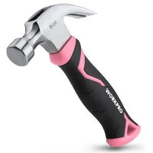 8 oz Claw Hammer with Fiberglass Handle, All Purpose Hammer with Forged Hardened Steel Head, Pink Ribbon 8 oz Claw Hammer with Fiberglass Handle, All Purpose Hammer with Forged Hardened Steel Head, Pink Ribbon