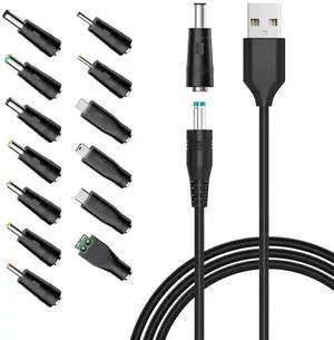5V USB to DC Power Cable, Universal DC 5.5x2.1mm Plug Jack Charging Cable with 13 Connector Tips, Compatible with 5V Devices Max Support 3A 5V USB to DC Power Cable, Universal DC 5.5x2.1mm Plug Jack Charging Cable with 13 Connector Tips, Compatible with 5V Devices Max Support 3A