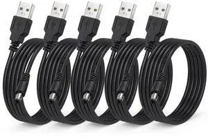 5-Pack USB to DC Power Cable, 5V DC 5.5mm x 2.1mm Round Barrel Plug Charging Cable 5 ft 5-Pack USB to DC Power Cable, 5V DC 5.5mm x 2.1mm Round Barrel Plug Charging Cable 5 ft