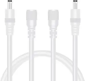 18 AWG 2-Pack 3FT DC Power Extension Cable, 5.5mm x 2.1mm Male to Female Barrel Plug Jack Power Supply Adapter 5.5x2.1mm Extension Cord for CCTV Surveillance Security Camera LED Strip, White 18 AWG 2-Pack 3FT DC Power Extension Cable, 5.5mm x 2.1mm Male to Female Barrel Plug Jack Power Supply Adapter 5.5x2.1mm Extension Cord for CCTV Surveillance Security Camera LED Strip, White