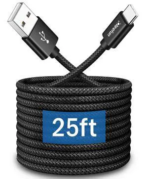 Long USB C Cable 25ft, USB to USB-C Charging Cable - 25 Feet Type C Charger Cord for iPhone 17 16 15 Series, Samsung Galaxy Series and Other USB-C Devices - Nylon Braided Long USB C Cable 25ft, USB to USB-C Charging Cable - 25 Feet Type C Charger Cord for iPhone 17 16 15 Series, Samsung Galaxy Series and Other USB-C Devices - Nylon Braided