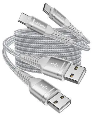 USB C to C Cable 6FT 2Pack, 240W USB C to USB C Cable Fast Charging, iPhone USB C Cable Durable Braided USB Type-C Charger Cord for iPhone 17/16/15, Samsung S26 S25 S23, Laptop, MacBook Pro/Air-Silver USB C to C Cable 6FT 2Pack, 240W USB C to USB C Cable Fast Charging, iPhone USB C Cable Durable Braided USB Type-C Charger Cord for iPhone 17/16/15, Samsung S26 S25 S23, Laptop, MacBook Pro/Air-Silver