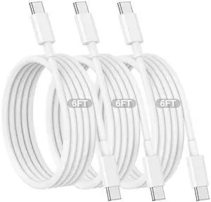 3-Pack 6FT USB-C to USB-C Charging Cable, 60W PD Fast Charging Type C Cord for iPhone 17/16/15 Pro Max Plus, iPad Pro/Air, MacBook Air/Pro, Samsung Galaxy S26/S25/S24, White 3-Pack 6FT USB-C to USB-C Charging Cable, 60W PD Fast Charging Type C Cord for iPhone 17/16/15 Pro Max Plus, iPad Pro/Air, MacBook Air/Pro, Samsung Galaxy S26/S25/S24, White
