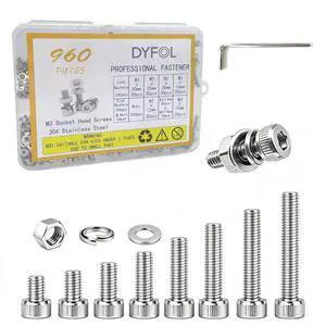 960PCS M3 Screws Assortment Kit, M3x6/8/10/12/16/20/25/30 mm Hex Socket Head Bolts, Nuts & Washers Assorted Set - 304 Stainless Steel M3 Screw for 3D Printer,DIY(960, M3) 960PCS M3 Screws Assortment Kit, M3x6/8/10/12/16/20/25/30 mm Hex Socket Head Bolts, Nuts & Washers Assorted Set - 304 Stainless Steel M3 Screw for 3D Printer,DIY(960, M3)
