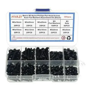 Metric M3 Black Nylon Phillips Pan-Head Screws, Nuts & Washers Kit Metric M3 Black Nylon Phillips Pan-Head Screws, Nuts & Washers Kit