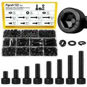 185PCS M6 Screws with Nuts Assortment Kit - M6x8/10/12/16/20/25/30/35 mm Hex Socket Head Cap Bolts with Nuts & Washers Assorted Set - 12.9 Alloy Steel Black Zinc Plated Anti-Rust Hardware Set 185PCS M6 Screws with Nuts Assortment Kit - M6x8/10/12/16/20/25/30/35 mm Hex Socket Head Cap Bolts with Nuts & Washers Assorted Set - 12.9 Alloy Steel Black Zinc Plated Anti-Rust Hardware Set