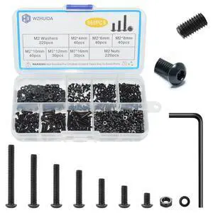 660 Pcs M2 Screws Assortment Kit, M2x4mm/6mm/8mm/10mm/12mm/16mm, Metric Hex Button Head Socket Cap Screws Nuts Washers Kit with Wrench, Black Zinc Plated 660 Pcs M2 Screws Assortment Kit, M2x4mm/6mm/8mm/10mm/12mm/16mm, Metric Hex Button Head Socket Cap Screws Nuts Washers Kit with Wrench, Black Zinc Plated