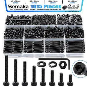 1015PCS M3 Screws Kit, M3x6/8/10/12/16/20/25/30mm Hex Socket Head Cap Screws Bolts Nuts Washers Kit, 12.9 Grade Alloy Steel Metric Machine Screw for 3D Printing 1015PCS M3 Screws Kit, M3x6/8/10/12/16/20/25/30mm Hex Socket Head Cap Screws Bolts Nuts Washers Kit, 12.9 Grade Alloy Steel Metric Machine Screw for 3D Printing