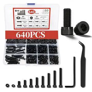640PCS M3 Screws Assortment kit, M3x30mm Black Metric Screw Assortment Set with Bolts and Nuts, 12.9 Alloy Steel Hex Socket Cap Head Screw for 3D Printer and RC 640PCS M3 Screws Assortment kit, M3x30mm Black Metric Screw Assortment Set with Bolts and Nuts, 12.9 Alloy Steel Hex Socket Cap Head Screw for 3D Printer and RC