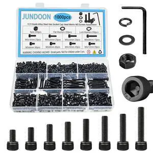 1000-Piece M3 Hex Socket Head Cap Screw Assortment Kit, 8 Sizes (M3x6/8/10/12/16/20/25/30mm), 12.9 Grade Alloy Steel, Black Zinc Plated, with Nuts & Washers for 3D Printer, Electronics, DIY 1000-Piece M3 Hex Socket Head Cap Screw Assortment Kit, 8 Sizes (M3x6/8/10/12/16/20/25/30mm), 12.9 Grade Alloy Steel, Black Zinc Plated, with Nuts & Washers for 3D Printer, Electronics, DIY