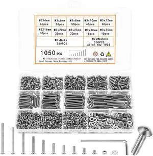 1050 Pcs M3 Screws Kit, M3 Machine Screws and Nuts and Washers Set, Assorted Button Head Socket Cap Screws Nuts and Bolts Assortment Kit, Stainless Steel Metric Screw Assortment, Fully Threaded 1050 Pcs M3 Screws Kit, M3 Machine Screws and Nuts and Washers Set, Assorted Button Head Socket Cap Screws Nuts and Bolts Assortment Kit, Stainless Steel Metric Screw Assortment, Fully Threaded