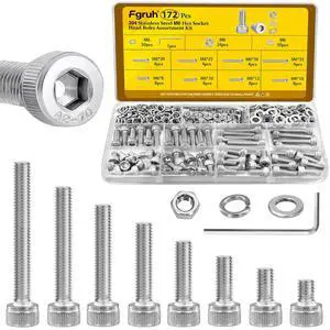 172pcs M6 Screws Assortment kit, M6x8/10/12/16/20/25/30/35 mm Hex Socket Head Bolts Assorted Kit, 304 Stainless Steel Screw Set with Nuts, Flat & Lock Washers 172pcs M6 Screws Assortment kit, M6x8/10/12/16/20/25/30/35 mm Hex Socket Head Bolts Assorted Kit, 304 Stainless Steel Screw Set with Nuts, Flat & Lock Washers