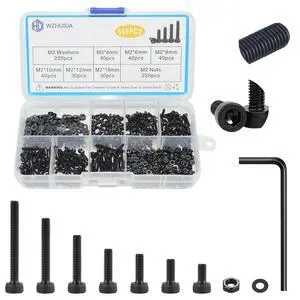660 Pcs M2 Screws Assortment Kit, M2x4mm/6mm/8mm/10mm/12mm/16mm, Metric Hex Socket Head Cap Screws Nuts Washers Kit with Wrench, Black Zinc Plated 660 Pcs M2 Screws Assortment Kit, M2x4mm/6mm/8mm/10mm/12mm/16mm, Metric Hex Socket Head Cap Screws Nuts Washers Kit with Wrench, Black Zinc Plated