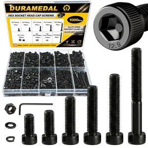 M3 Socket Head Cap Screws Assortment Kit 1000Pcs, M3x6/8/12/16/20/30mm Hex Bolts with Nuts & Washers, 12.9 Grade Alloy Steel Black Zinc, 3D Printing DIY Fastener Set M3 Socket Head Cap Screws Assortment Kit 1000Pcs, M3x6/8/12/16/20/30mm Hex Bolts with Nuts & Washers, 12.9 Grade Alloy Steel Black Zinc, 3D Printing DIY Fastener Set