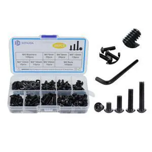 300Pcs M4 Screw Assortment Button Head Socket Cap, M4*6mm, 8mm, 10mm, 12mm, 16mm, 20mm, Metric Bolts Nuts Washers Kit with 1 Hex Allen Wrench, Black Zinc Plated Anti Rust Upgrade 300Pcs M4 Screw Assortment Button Head Socket Cap, M4*6mm, 8mm, 10mm, 12mm, 16mm, 20mm, Metric Bolts Nuts Washers Kit with 1 Hex Allen Wrench, Black Zinc Plated Anti Rust Upgrade
