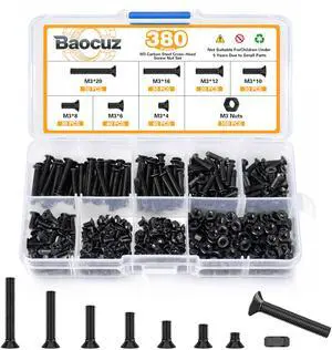 380 Pcs M3 Black Flat Head Machine Screws and Hex Nuts Kit Carbon Steel Countersunk Head Phillips Screws Bolts Assortment,M3 x 4mm/ 6mm/ 8mm/ 10mm/ 12mm/ 16mm/ 20mm 380 Pcs M3 Black Flat Head Machine Screws and Hex Nuts Kit Carbon Steel Countersunk Head Phillips Screws Bolts Assortment,M3 x 4mm/ 6mm/ 8mm/ 10mm/ 12mm/ 16mm/ 20mm