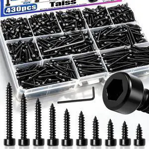 430PCS M3 Self Tapping Screws,Hex Socket Cap Head Carbon Steel Wood Screws Assortment Kit,10 Sizes(6mm to 30mm) Black M3 Hex Drive Head Cap Self Drilling Screw with Hex Wrenches 430PCS M3 Self Tapping Screws,Hex Socket Cap Head Carbon Steel Wood Screws Assortment Kit,10 Sizes(6mm to 30mm) Black M3 Hex Drive Head Cap Self Drilling Screw with Hex Wrenches
