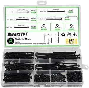 461 Pieces M3 x 30mm /35mm /40mm /45mm /50mm Socket Head Screws M3 Long Screws Metric Screws Bolts Washers Nuts Kit Machine Screw Assortment Kit 12.9 Grade Alloy Steel Fully Threaded for Furniture 461 Pieces M3 x 30mm /35mm /40mm /45mm /50mm Socket Head Screws M3 Long Screws Metric Screws Bolts Washers Nuts Kit Machine Screw Assortment Kit 12.9 Grade Alloy Steel Fully Threaded for Furniture
