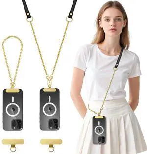 Universal Phone Crossbody Lanyard Phone Chain, Anti-Theft Adjustable Cellphone Cross Body Neck Strap & iPhone Wrist Strap with 2×Metal Tether Tabs for iPhone 17, Most Smartphones, Black&Gold Universal Phone Crossbody Lanyard Phone Chain, Anti-Theft Adjustable Cellphone Cross Body Neck Strap & iPhone Wrist Strap with 2×Metal Tether Tabs for iPhone 17, Most Smartphones, Black&Gold