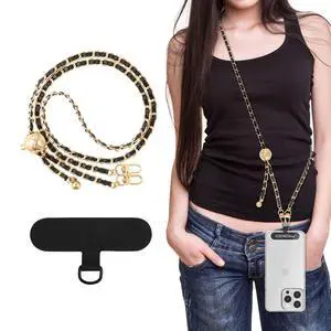 Universal Phone Lanyard, Adjustable Metal Cell Phone Chain Crossbody Strap Anti-Theft Detachable Women Cellphone Lanyards Around the Neck with Patches for iPhone, Most Smartphones,Black Universal Phone Lanyard, Adjustable Metal Cell Phone Chain Crossbody Strap Anti-Theft Detachable Women Cellphone Lanyards Around the Neck with Patches for iPhone, Most Smartphones,Black