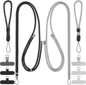 Phone Lanyard, 2 Pack Adjustable Cell Phone Lanyard Crossbody Neck Strap & 2 Pack Phone Wrist Strap with 6 Pcs Tether Tabs for Travel Hiking Dog Walking for Smartphones-Black Grey Phone Lanyard, 2 Pack Adjustable Cell Phone Lanyard Crossbody Neck Strap & 2 Pack Phone Wrist Strap with 6 Pcs Tether Tabs for Travel Hiking Dog Walking for Smartphones-Black Grey