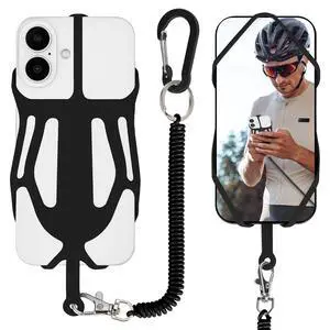 Silicone Phone Lanyard Holder with Carabiner, Universal Phone Strap,Anti-Theft Phone Case with Retractable Tether (Black) Silicone Phone Lanyard Holder with Carabiner, Universal Phone Strap,Anti-Theft Phone Case with Retractable Tether (Black)