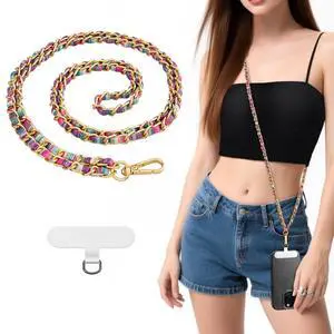 Cell Phone Chain Crossbody, Universal Phone Lanyard for iPhone 16 Pro Max and Most Smartphones, Anti-Theft Strap for Women, Metal Neck Holder for travel, Gold + Gradient Blue-Pink-Purple Cell Phone Chain Crossbody, Universal Phone Lanyard for iPhone 16 Pro Max and Most Smartphones, Anti-Theft Strap for Women, Metal Neck Holder for travel, Gold + Gradient Blue-Pink-Purple