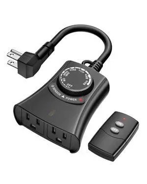 Outdoor Light Timer with Remote Control, Waterproof Light Sensor Timer, 100 ft Wireless Range, 2 Grounded Outlets for Christmas Lights, 15A 1/2HP Heavy Duty Outdoor Light Timer with Remote Control, Waterproof Light Sensor Timer, 100 ft Wireless Range, 2 Grounded Outlets for Christmas Lights, 15A 1/2HP Heavy Duty
