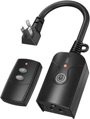 Outdoor Indoor Wireless Remote Control 3-Prong Outlet Weatherproof Heavy Duty 15 A Compact 1 Remote 1 Outlet with Remote 6-inch Cord 100ft Range ETL Listed (Battery Included) Outdoor Indoor Wireless Remote Control 3-Prong Outlet Weatherproof Heavy Duty 15 A Compact 1 Remote 1 Outlet with Remote 6-inch Cord 100ft Range ETL Listed (Battery Included)